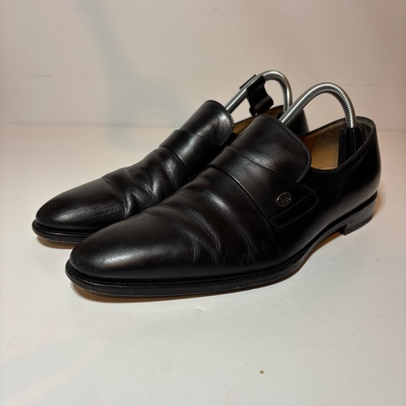 Gucci Black Leather Mens Loafers Interlocking Mens GG 6 G 6.5 US Made In ITALY - Picture 1 of 11